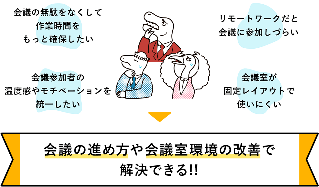 会議の進め方や会議室環境の改善で解決できる!!